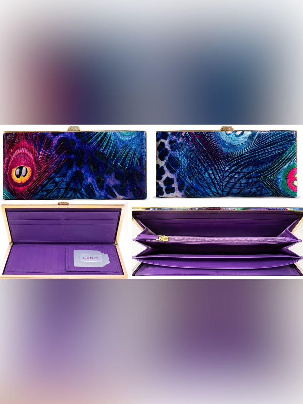 Lodis Peacock Print Feather Clutch Wallet